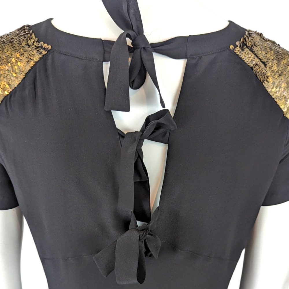 Madewell Silk Sequin Mini Dress Womens 2 Black Gold Cocktail Party Short Sleeve - Picture 4 of 11